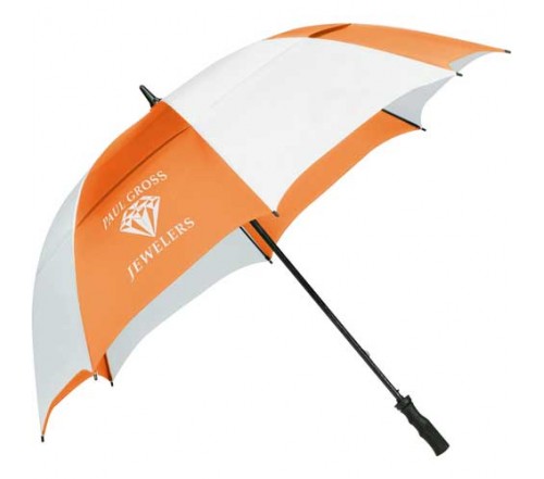 Custom Orange & White Stripe 62 inchArc Vented Golf Course Umbrellas